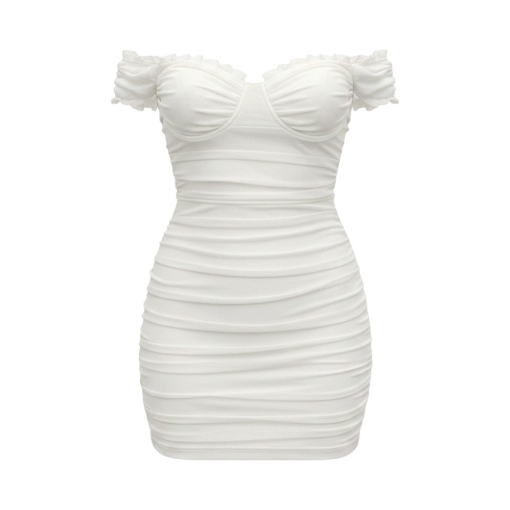 Windsor White Ruched Mesh Off Shoulder Mini Dress Sweetheart Neck PD70425S Small